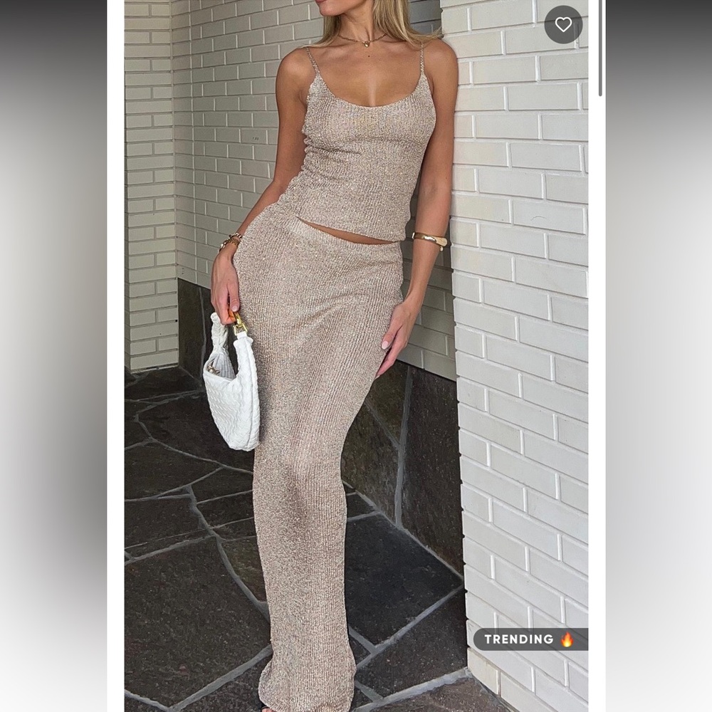 White Fox Boutique Champagne Sequin Knit Set